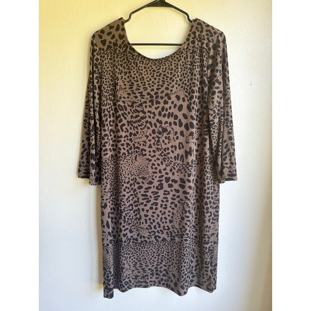 Banana Republic Womens Animal Print Dress 3/4 Sleeve‎ Leopard Print Brown Size L